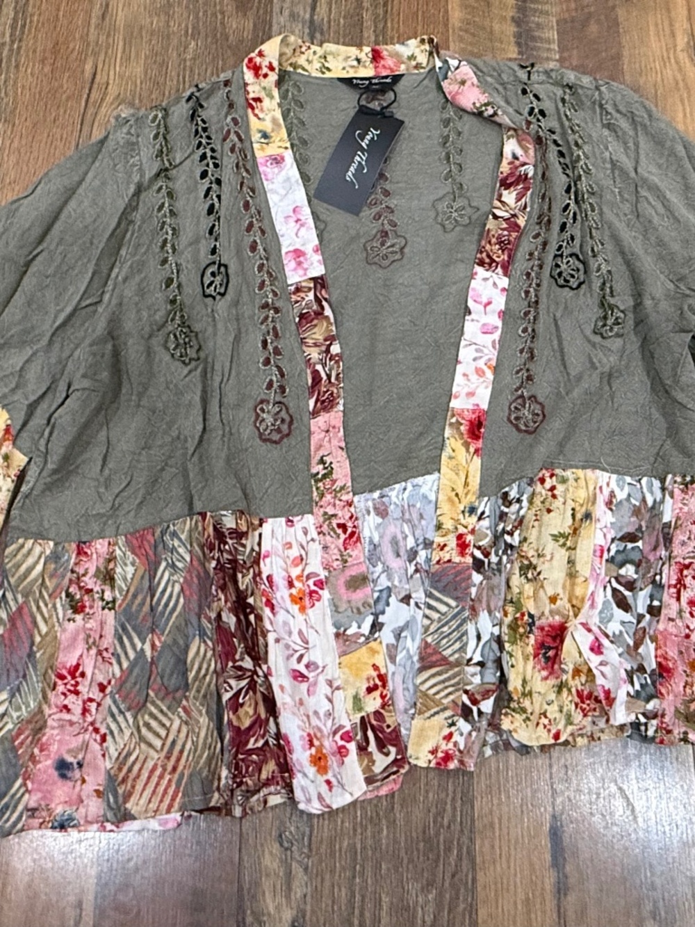 Young Threads Sz 2X Boho Open Front Cardigan Blouse Top Flowy Sleeves